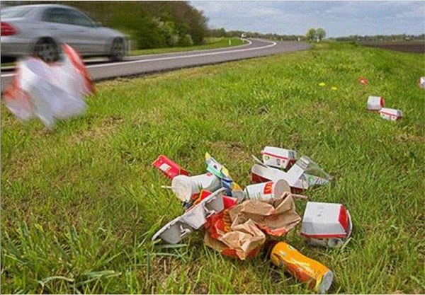 zwerfafval in berm
