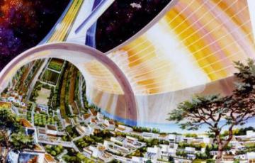 illustratie stad in de ruimte